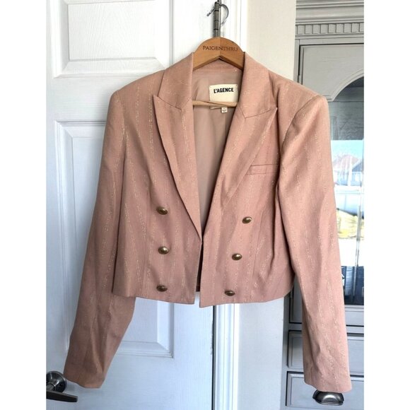 L'AGENCE Inez Cropped Blazer In Biscuit Size 10 Linen Blend Career Designer - Picture 2 of 11